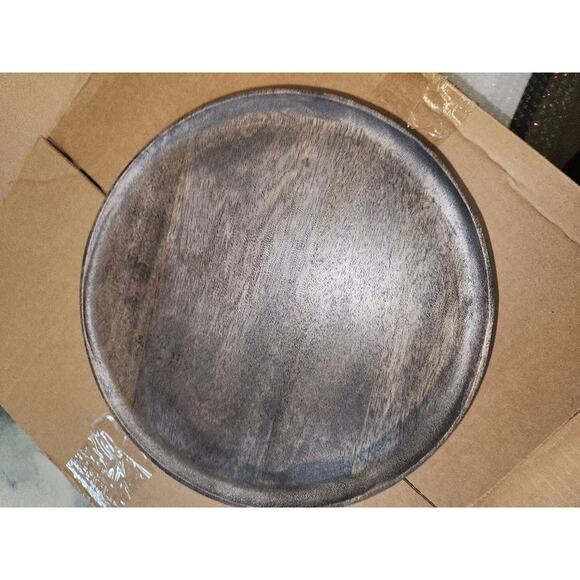 Mango Wood Pedestal Tray Charcoal Finish 12" Rnd x 2-1/2"H NIB - Picture 2 of 4